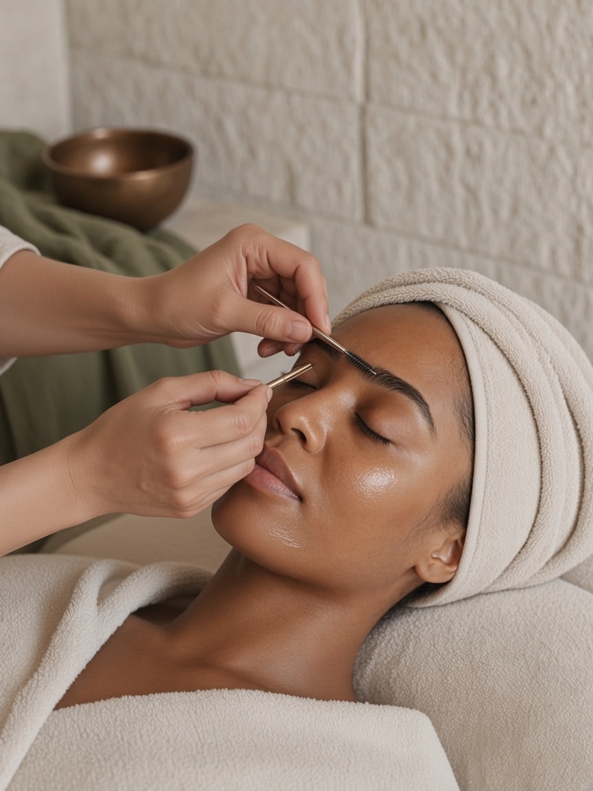 A brow being shaped in the private room