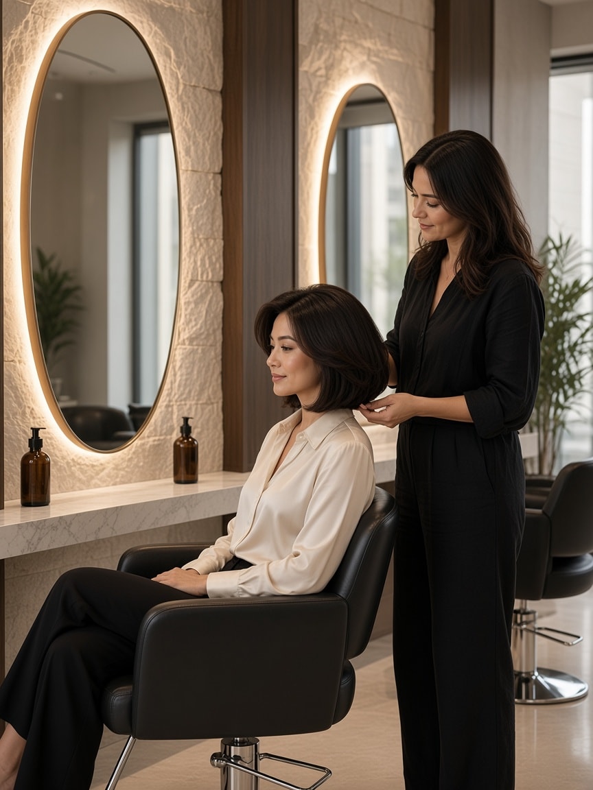 A finished blowout, the guest still in the styling chair