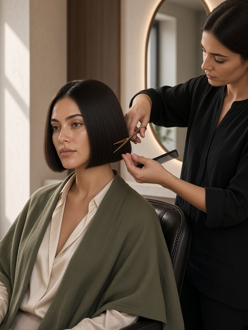 A haircut underway in the styling chair