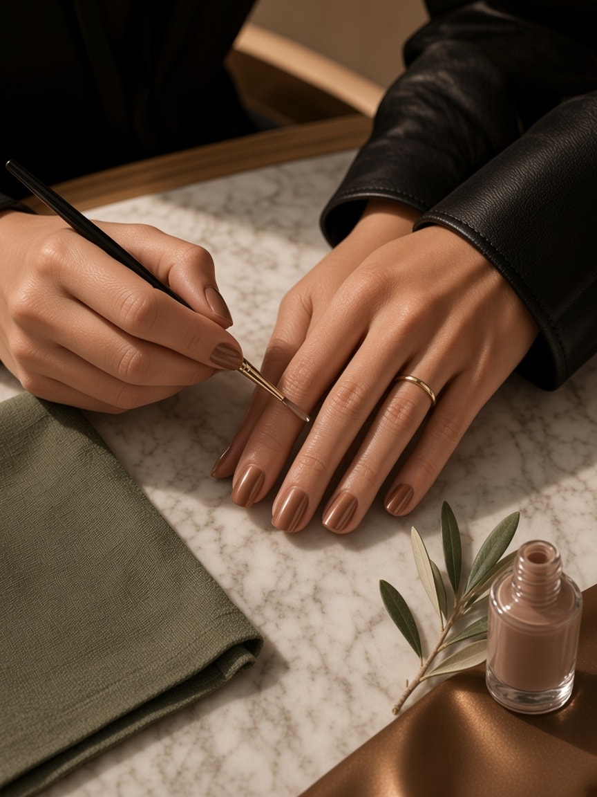 A manicure underway on marble