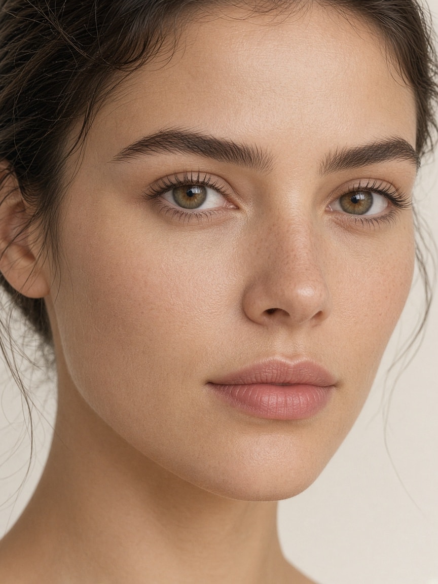 A finished natural brow in daylight